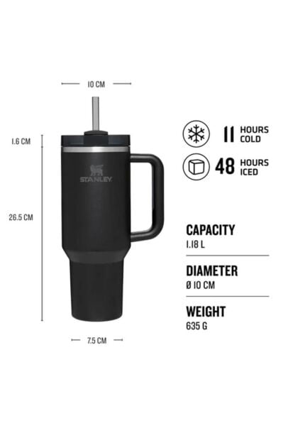 Stanley Quencher Pipetli Termos Bardak 1.18 Lt Siyah