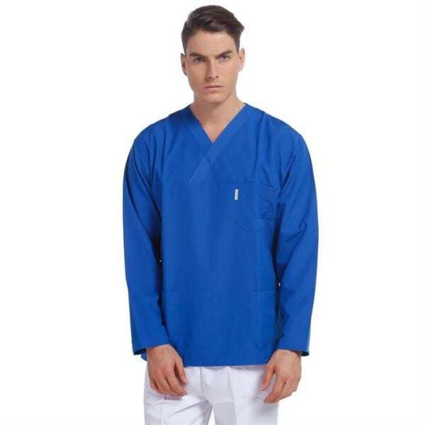 V Yaka Ceket Uzun Kol Saks Mavi