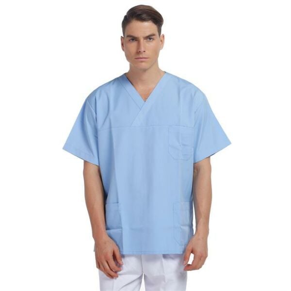 V Yaka Ceket Kısa Kol Açık Mavi