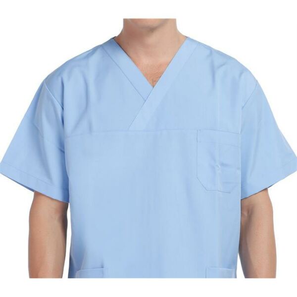 V Yaka Ceket Kısa Kol Açık Mavi