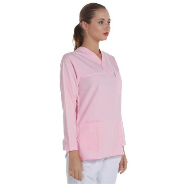 V Yaka Ceket Uzun Kol Pembe