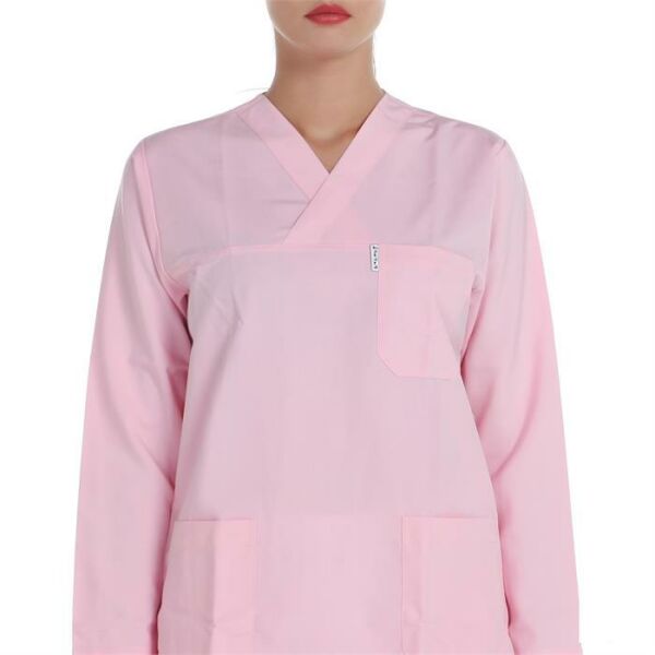 V Yaka Ceket Uzun Kol Pembe