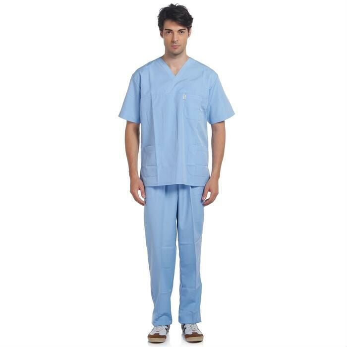 V Yaka Takım Kısa Kol Açık Mavi