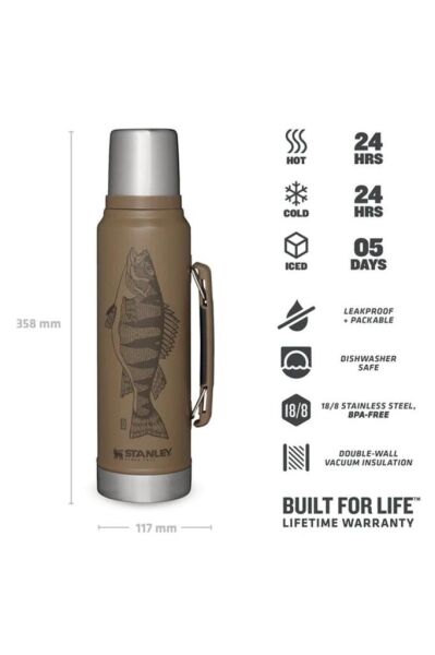 Klasik Vakumlu Paslanmaz Çelik Termos 1 Lt 1 Lt - Balık Desen