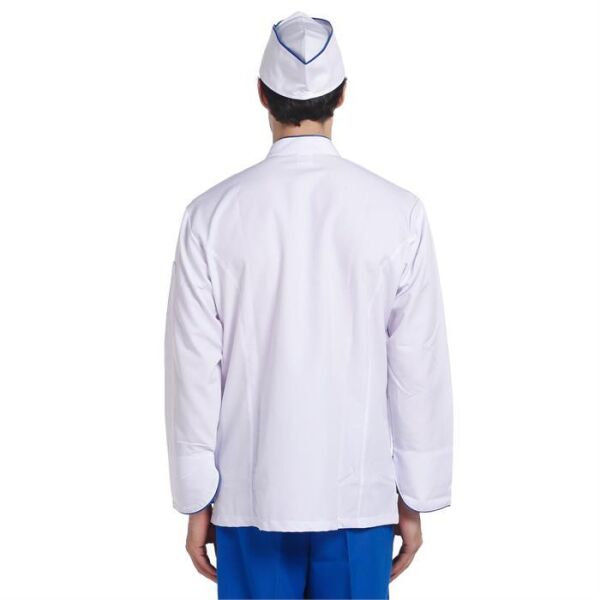 Aşçı Ceketi Beyaz Mavi Biyeli T Model