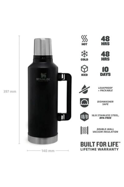 Stanley Klasik Vakumlu 2.3 Litre Çelik Termos - Siyah