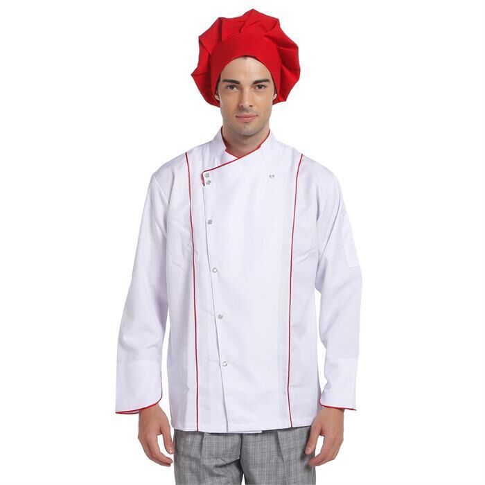 Aşçı Ceketi Beyaz Kırmızı Biyeli T Model