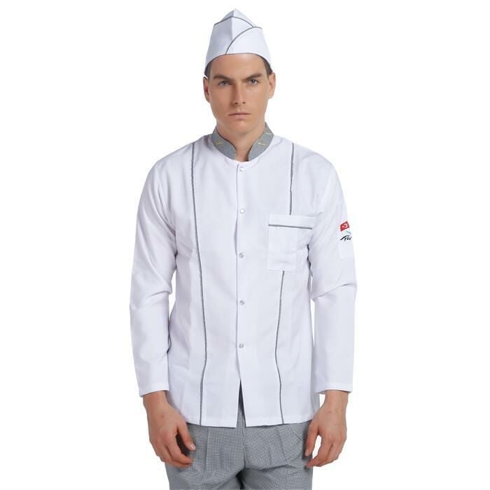 Aşçı Ceketi Beyaz Uzun Kol Çatal Bıçak Pötikare Garnitürlü
