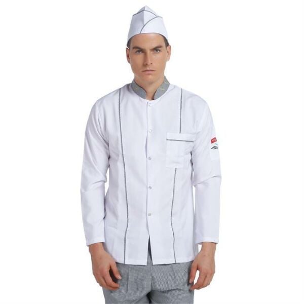 Aşçı Ceketi Beyaz Uzun Kol Çatal Bıçak Pötikare Garnitürlü
