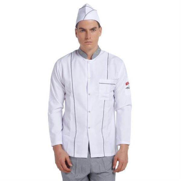 Aşçı Ceketi Beyaz Uzun Kol Çatal Bıçak Pötikare Garnitürlü