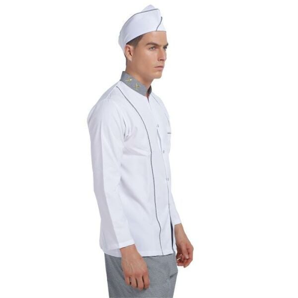 Aşçı Ceketi Beyaz Uzun Kol Çatal Bıçak Pötikare Garnitürlü