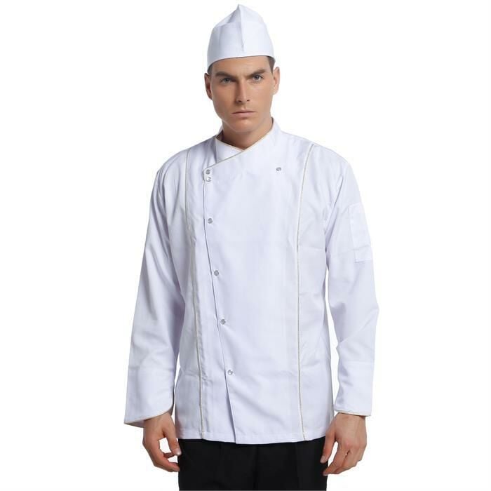 Aşçı Ceketi Beyaz Uzun Kol Altın Biyeli T Model