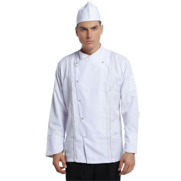 Aşçı Ceketi Beyaz Uzun Kol Altın Biyeli T Model