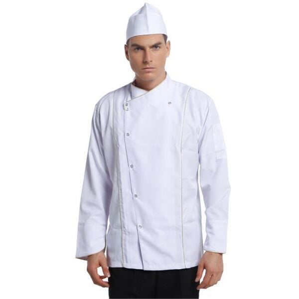 Aşçı Ceketi Beyaz Uzun Kol Altın Biyeli T Model