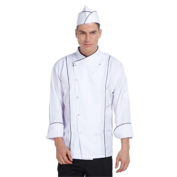 Aşçı Ceketi Beyaz Siyah Biyeli T Model