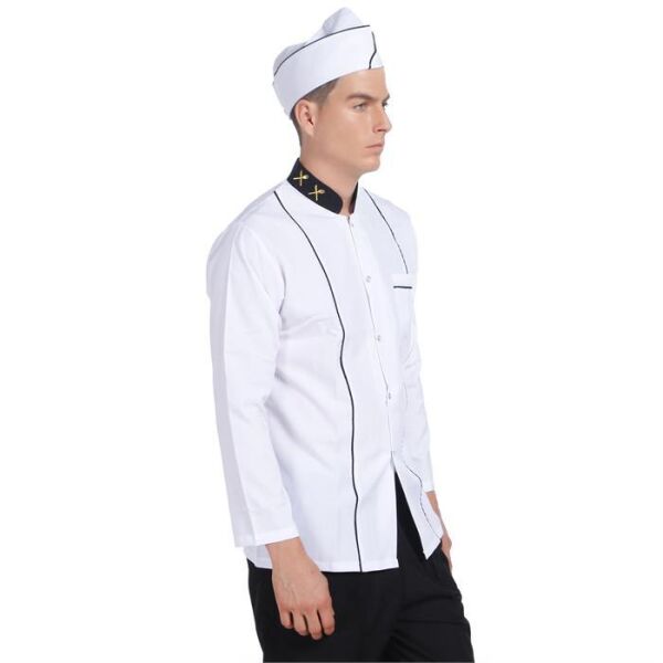 Aşçı Ceketi Beyaz Uzun Kol Altın Çatal Bıçak Garnitürlü