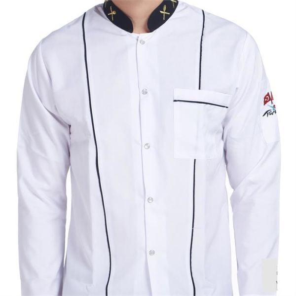 Aşçı Ceketi Beyaz Uzun Kol Altın Çatal Bıçak Garnitürlü