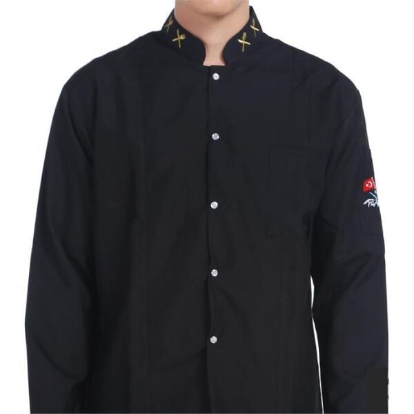 Aşçı Ceketi Siyah Çatal Bıçak Garnitürlü