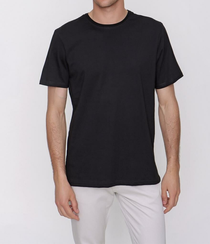 Makara Basic Düz %100 Pamuk Bisiklet Yaka Kısa Kollu Tişört Siyah - XXL Beden