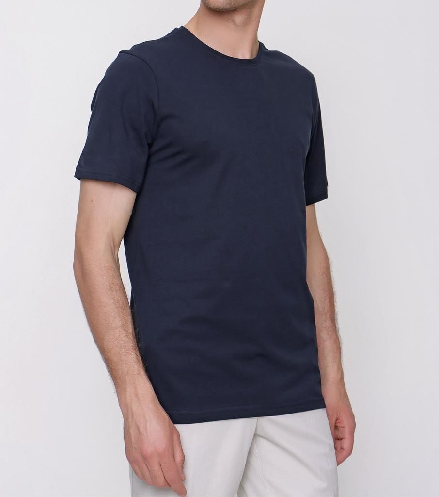 Makara Basic Düz %100 Pamuk Bisiklet Yaka Kısa Kollu Tişört Lacivert - M Beden
