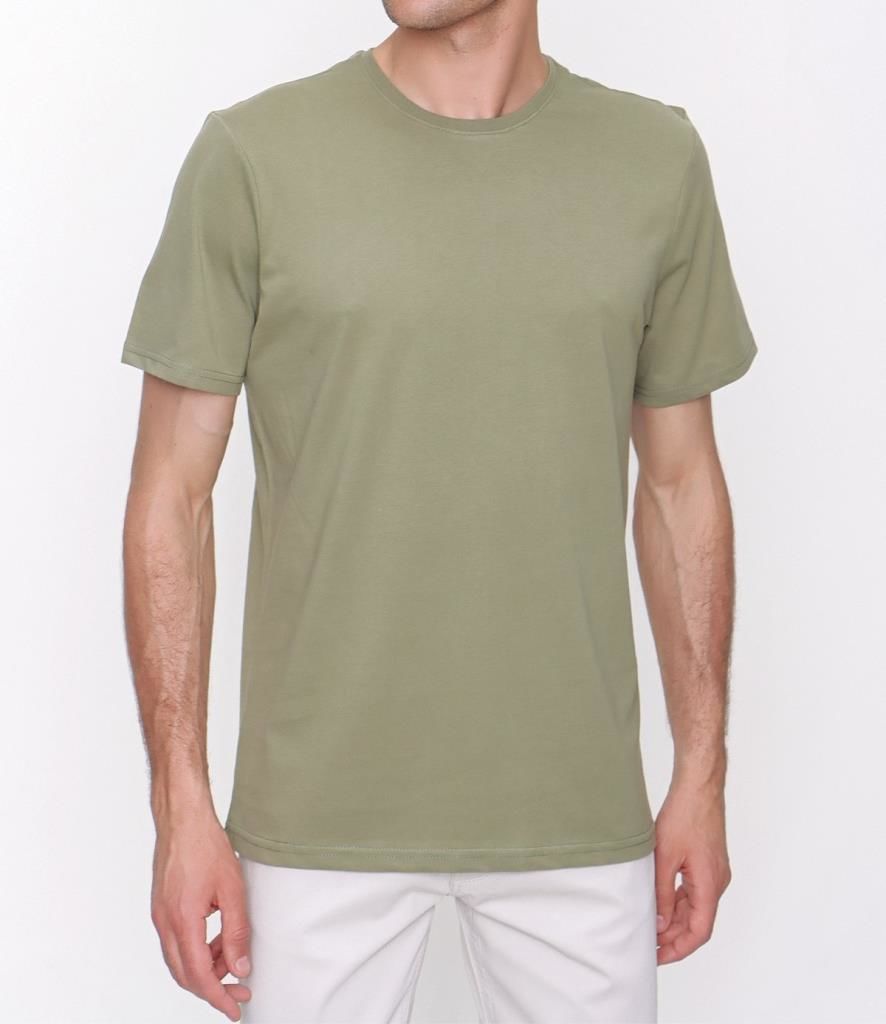 Makara Basic Düz %100 Pamuk Bisiklet Yaka Kısa Kollu Tişört Haki - S
