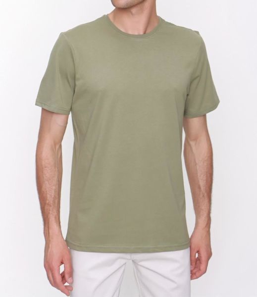 Makara Basic Düz %100 Pamuk Bisiklet Yaka Kısa Kollu Tişört Haki - S
