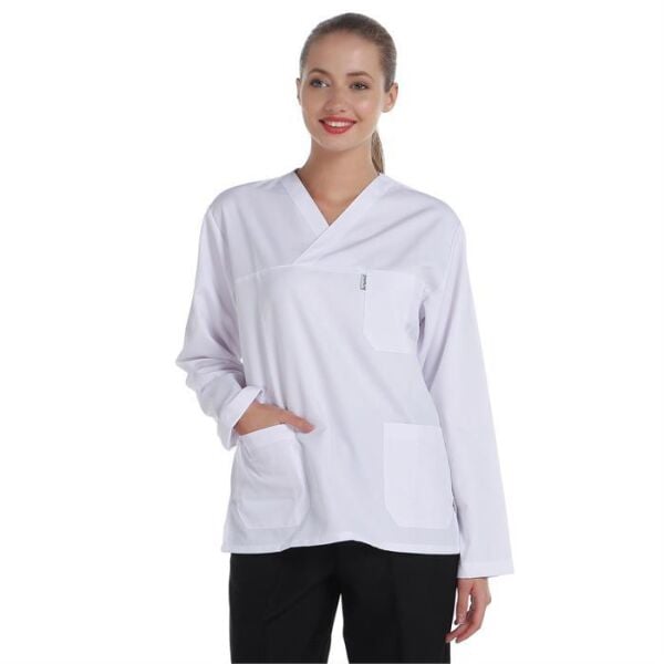 V Yaka Ceket Uzun Kol Beyaz