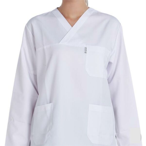 V Yaka Ceket Uzun Kol Beyaz