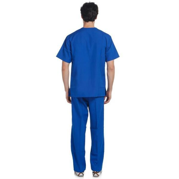 V Yaka Takım Kısa Kol Saks Mavi